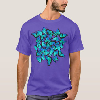 Electric Blue Tropical Morpho Butterfly Pattern T-Shirt