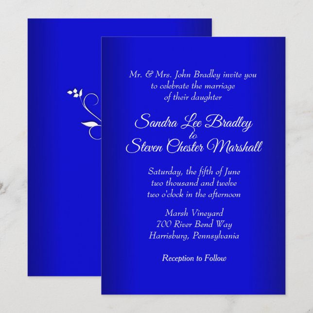 Electric Blue Wedding Invitation 5" x 7" (Front/Back)