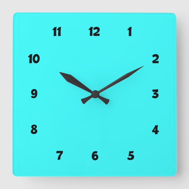Electric Blue with Numbers Square Wall Clock (Front)
