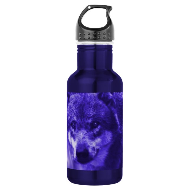 Electric Blue Wolf Face Water Bottle (Front)
