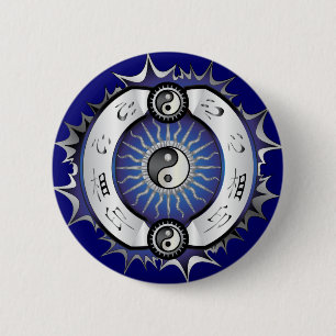 Electric Blue Yin Yang 6 Cm Round Badge