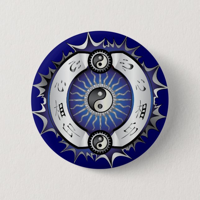 Electric Blue Yin Yang 6 Cm Round Badge (Front)