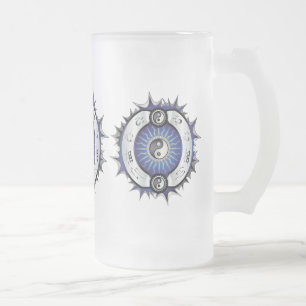 Electric Blue Yin Yang Frosted Glass Beer Mug