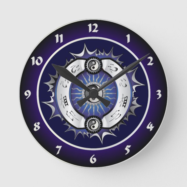 Electric Blue Yin Yang Round Clock (Front)