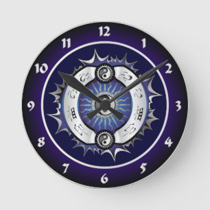 Electric Blue Yin Yang Round Clock