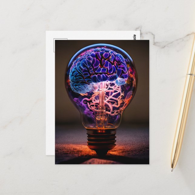 Electric Brain Light Bulb Postcard (Front/Back In Situ)