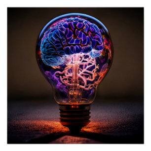 Electric Brain Light Bulb Poster
