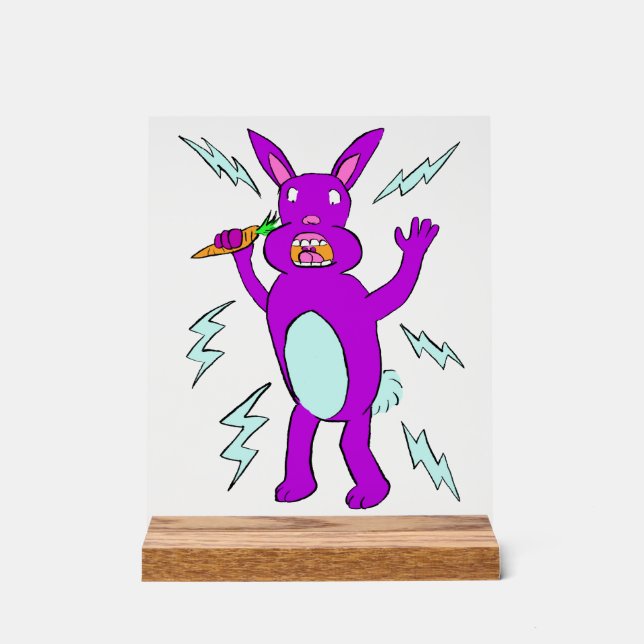 Electric Bunny - Cute Purple Rabbit Acrylic Sign (Front)