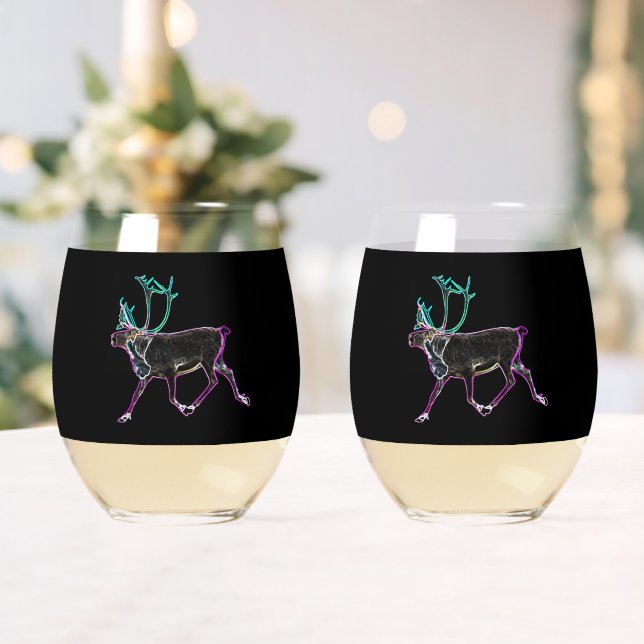 Electric Caribou Stemless Wine Glass (Insitu (Wedding))