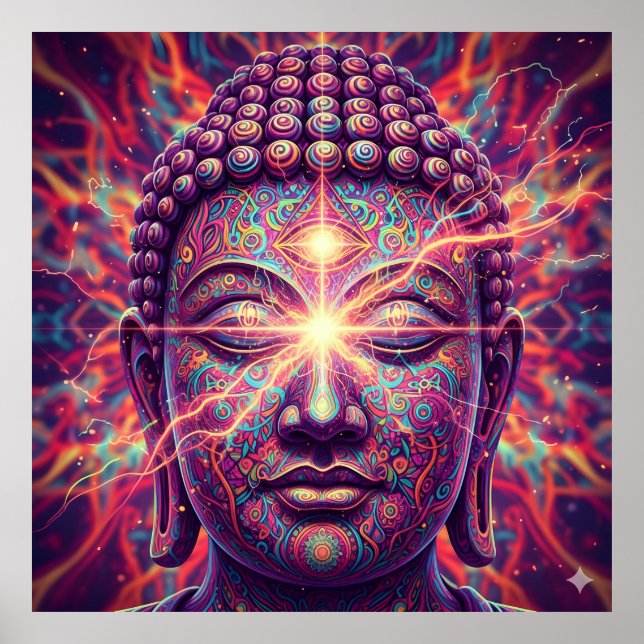 Electric Chakra Buddha - Psychedelic Enlightenment Poster (Front)