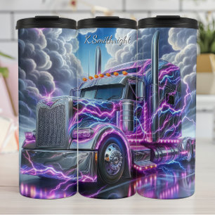 Electric Chrome Semi Truck Lightning Strike Thermal Tumbler