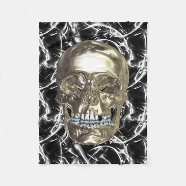Electric Chrome Skull Fleece Blanket (Front)