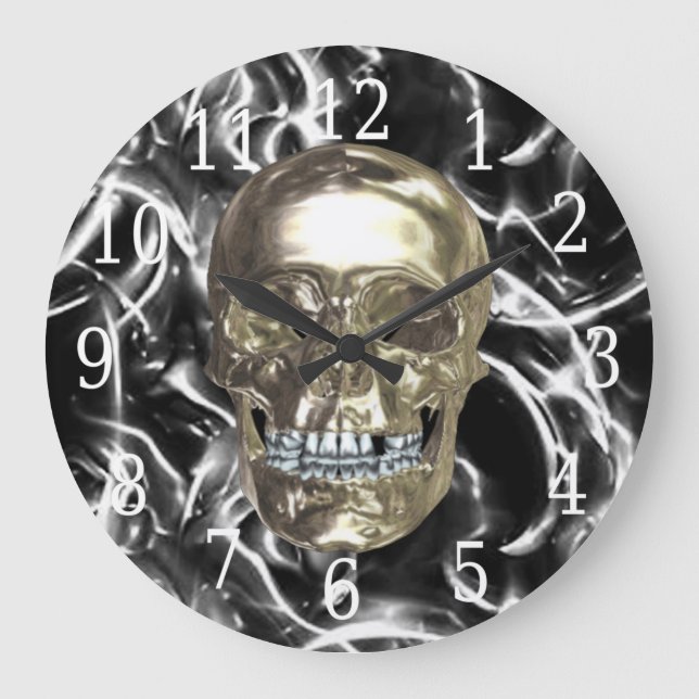 Electric Chrome Skull Round Clock (Front)
