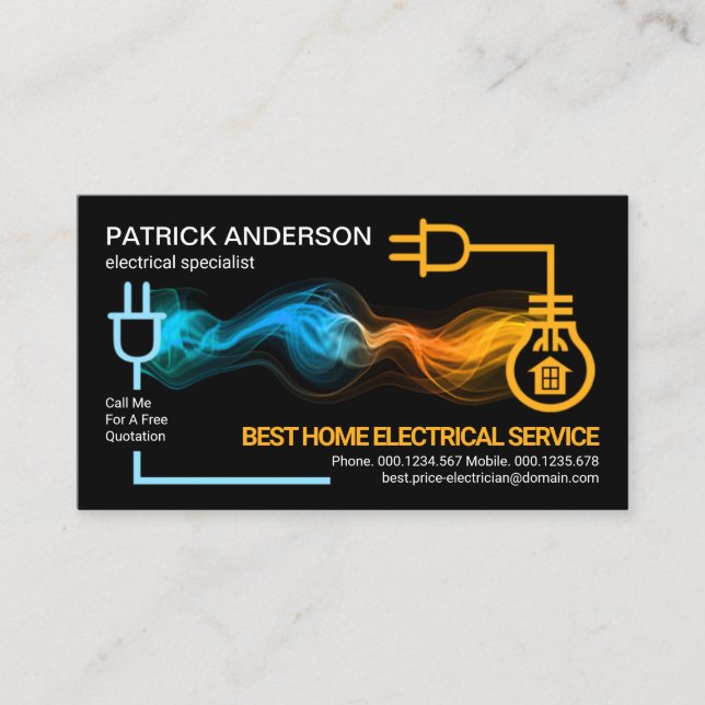 Electric Circuit Lightning Powers Bulb Electrician Business Card (Front)