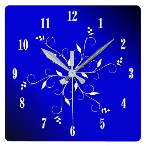 Image of Electric Cobalt Blue White Numbers Accent Square Wall Clock