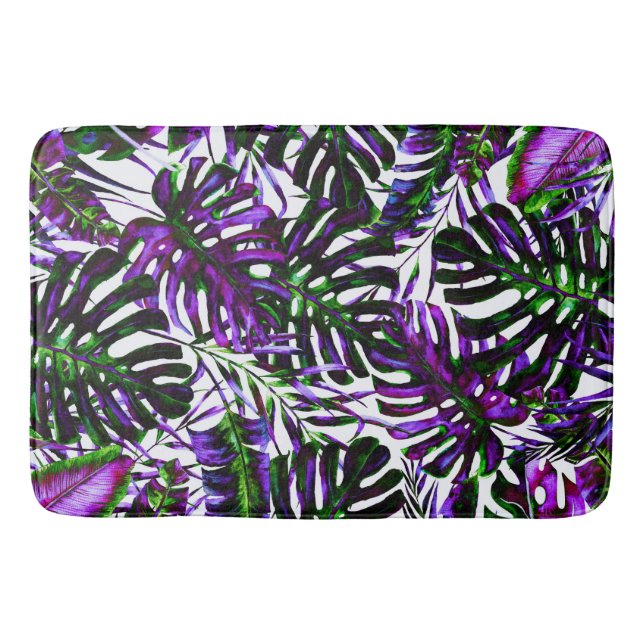 Electric Colour Pop Tropical Palm Leaves Island   Bath Mat (Front)