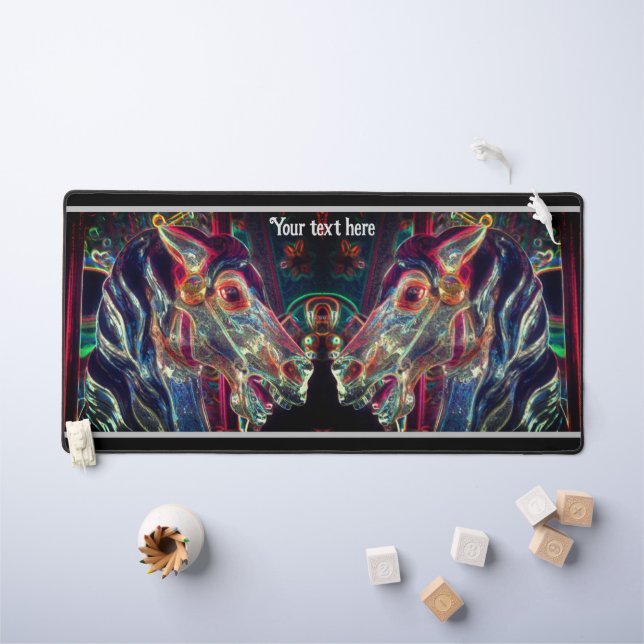 Electric Colours Carousel Horse Art Personalised Desk Mat (Kids Table)