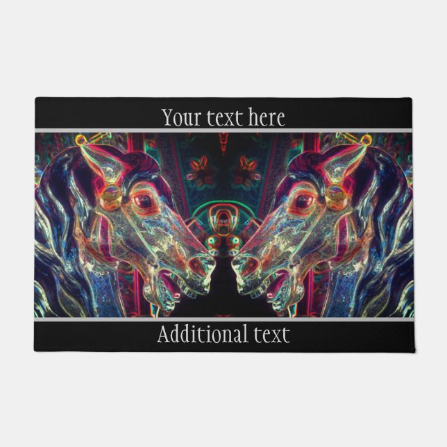 Electric Colours Carousel Horse Art Personalised Doormat (Front)