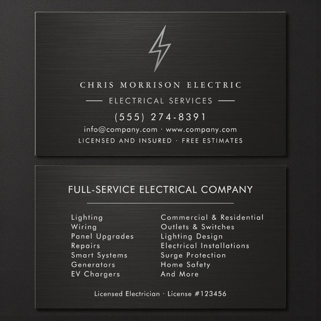 Electric Company Electrician Metallic Professional Business Card (Creator Uploaded)