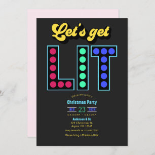 Electric Cranberry Get Lit Retro Christmas Party Invitation