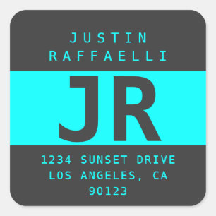 Electric Cyan Blue Modern Look Return Address Square Sticker