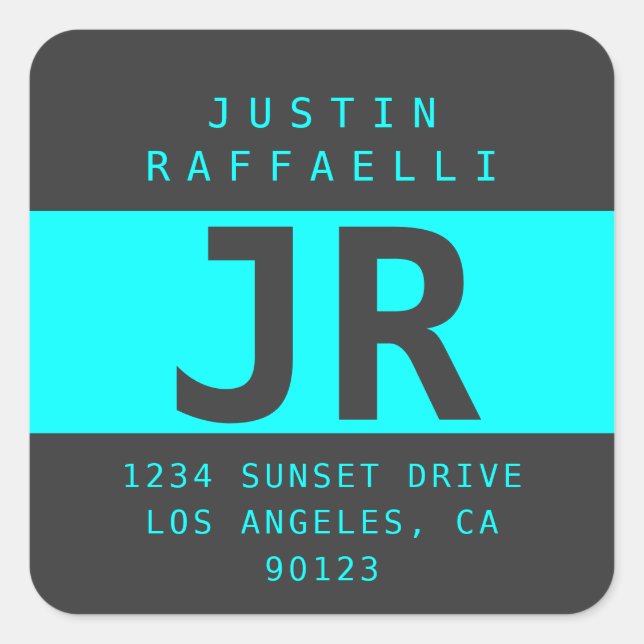 Electric Cyan Blue Modern Look Return Address Square Sticker (Front)