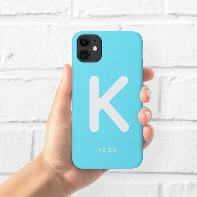 Electric Cyan Blue Monogram Phone Case (Creator Uploaded)