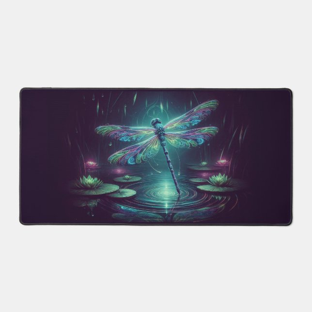 Electric Dragonfly, Eye-Catching Neon Animals Desk Mat (Front)