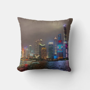 Electric Dreams - Futuristic Shanghai Skyline, A C Cushion