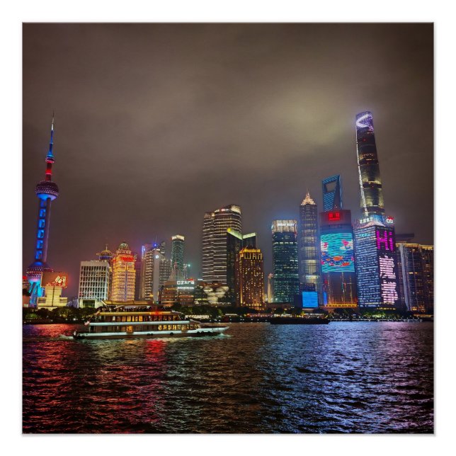 Electric Dreams - Futuristic Shanghai Skyline, A C Poster (Front)