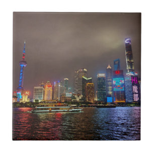 Electric Dreams - Futuristic Shanghai Skyline, A C Tile
