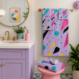Electric Dreamscape Memphis Neon Retro Geometric Bath Towel Set