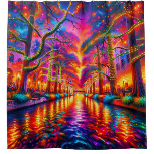 Electric Dreamscape: San Antonio Riverwalk  Shower Curtain