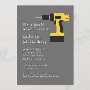 Electric Drill with Custom Name - Birthday Party Invitation