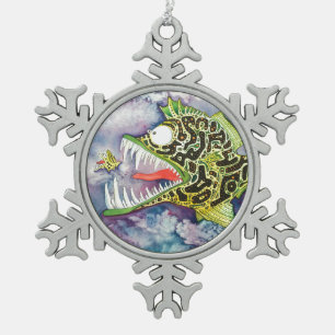 "Electric Ed" Fish With Attitude Snowflake Pewter Christmas Ornament