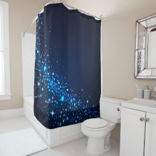 Electric Elegance: Neon Blue sparkles Bathroom  Shower Curtain