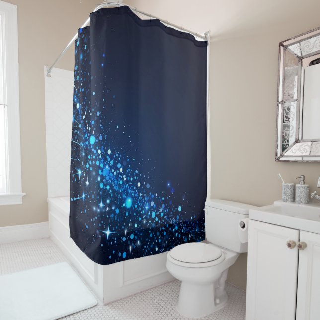 Electric Elegance: Neon Blue sparkles Bathroom  Shower Curtain (In Situ)