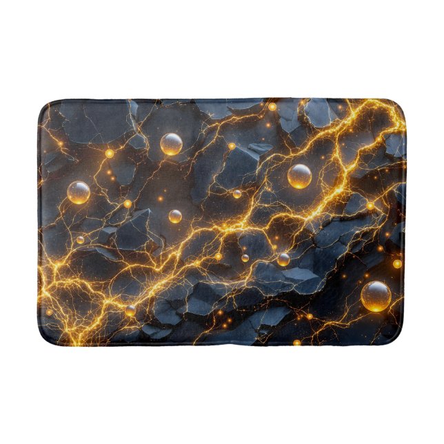 Electric Energy Abstract with Golden Lightning Bath Mat (Front)