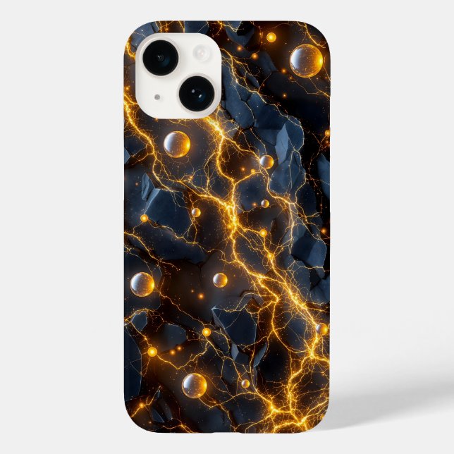 Electric Energy Abstract with Golden Lightning Case-Mate iPhone Case (Back)