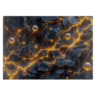 Electric Energy Abstract with Golden Lightning Cutting Board