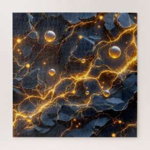 Electric Energy Abstract with Golden Lightning Jigsaw Puzzle