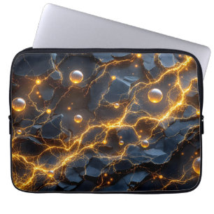 Electric Energy Abstract with Golden Lightning Laptop Sleeve