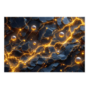 Electric Energy Abstract with Golden Lightning Photo Print