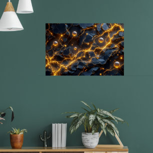 Electric Energy Abstract with Golden Lightning Poster