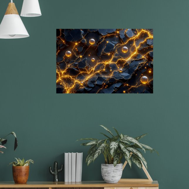 Electric Energy Abstract with Golden Lightning Poster (Living Room 1)