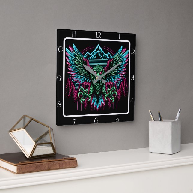 Electric Falcon Neon Square Wall Clock (Office)
