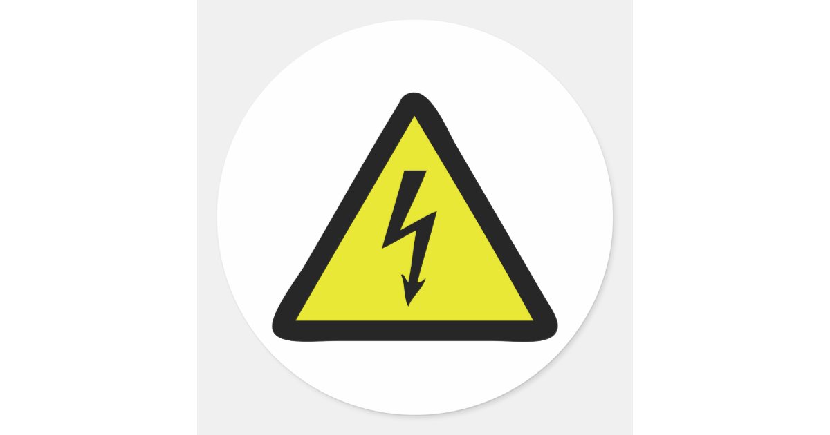 electric flash warning sign classic round sticker Zazzle