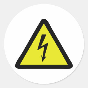 electric flash warning sign classic round sticker