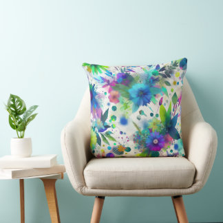 Electric Flora Watercolor Throw Pillow