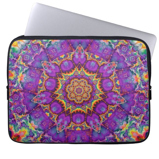 Electric Flower Purple Rainbow Kaleidoscope Art Laptop Sleeve (Front)